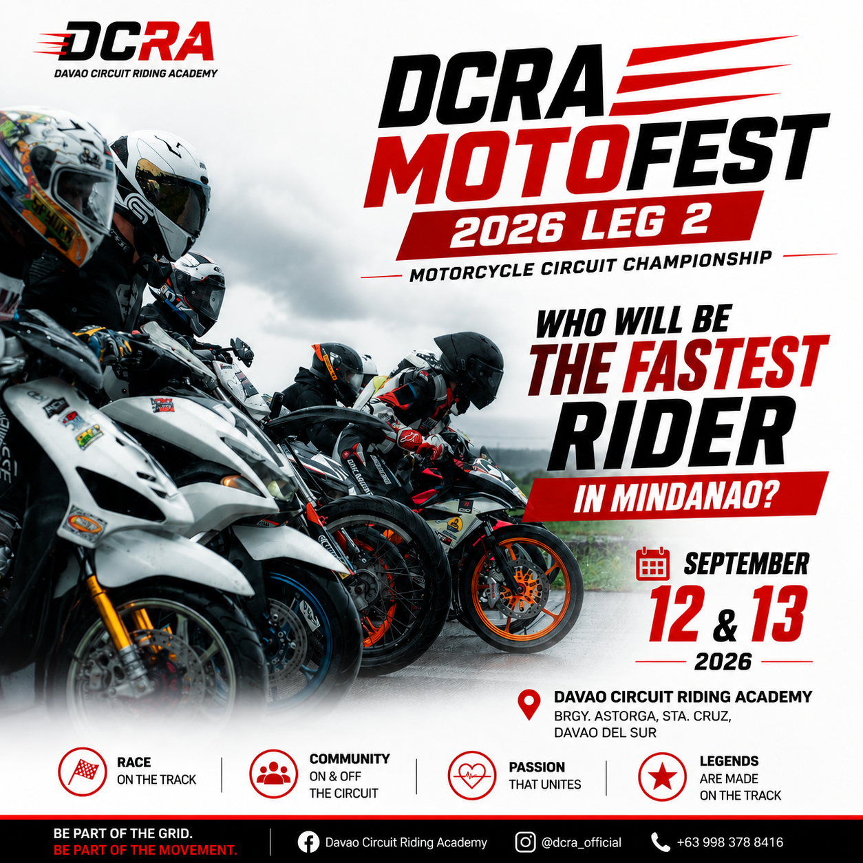 DCRA MOTOFEST 2026 Leg 2 — Motorcycle Circuit Championship, September 12–13 at Davao Circuit Riding Academy